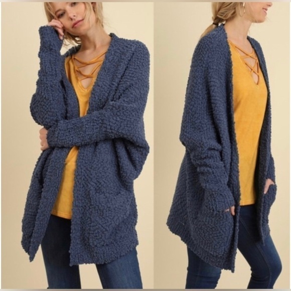 Umgee Sweaters - UMGEE Sz L  Dolman Sleeve Teal Open Front Casual Cardigan W/Pockets